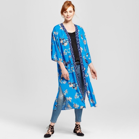 Other - Blue floral long duster kimono